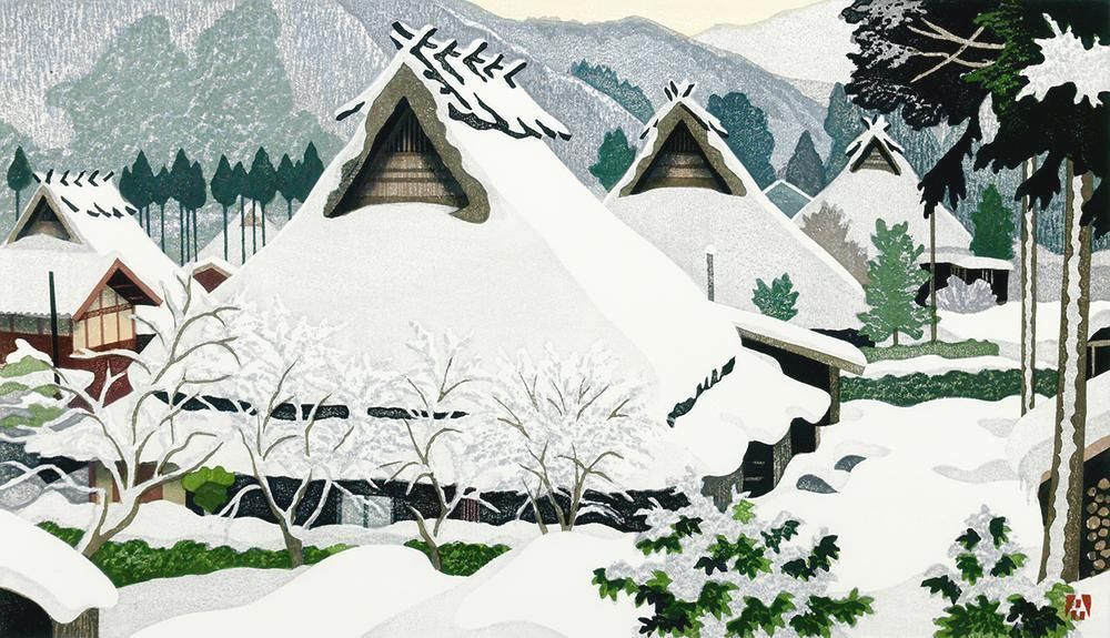輪王寺冬日　仙台　1974 廣長威彦作　版画 輪王寺冬日 仙台 1974 廣長威彦作 版画