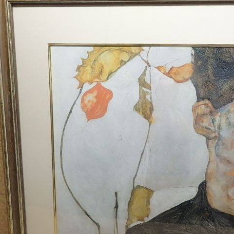 エゴン・シーレ 『ほおずきのある自画像』 輸入ポスター入り