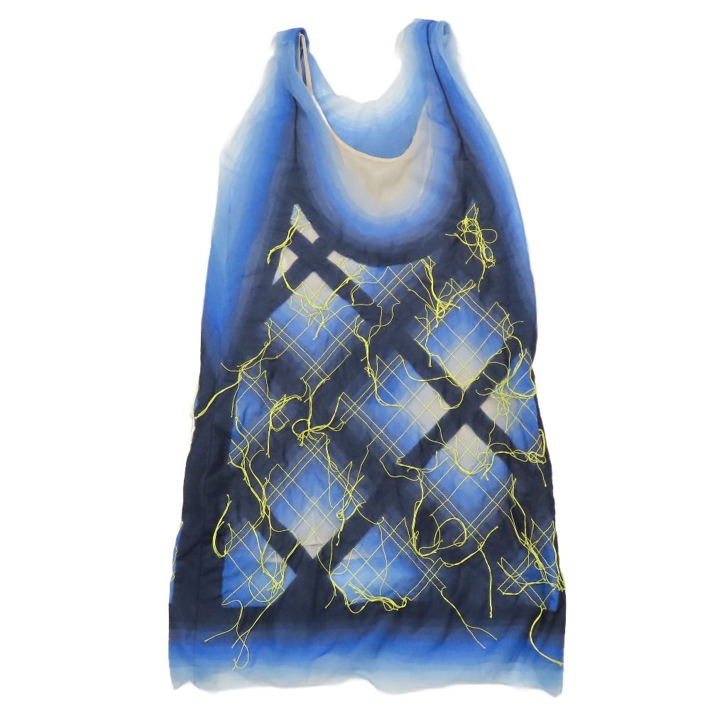 ♥ LOUIS VUITTON ルイヴィトン チュール ノースリーブ ワンピース チュニック ショート丈 チェック 36 ブルー グラデーション レディース 古着