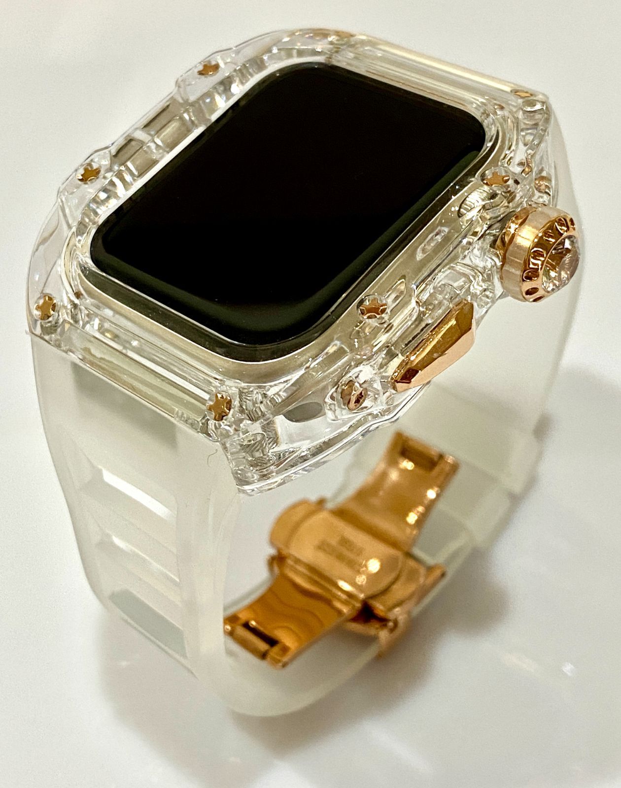 透明 アップルウォッチバンド ラバーベルト カバー Apple Watch ケース 45mm. 44mm スポーツ