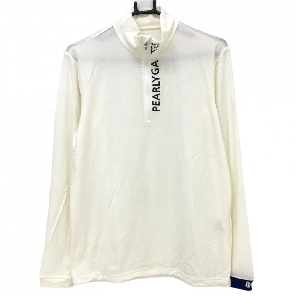 パーリーゲイツ 長袖ハイネックシャツ 白×黒 ジップ横ロゴ 表微起毛