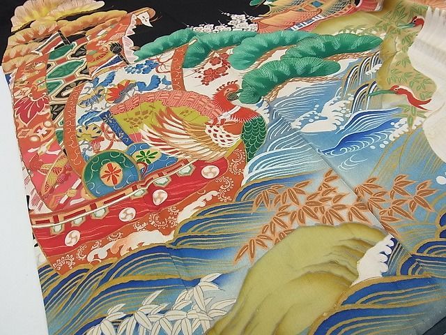 平和屋本店■極上　アンティーク　大正ロマン　振袖・掛下セット　駒刺繍　宝船吉祥文　金彩　逸品　CZAA0620s4 平和屋本店□極上 アンティーク 大正ロマン 振袖・掛下セット 駒刺繍