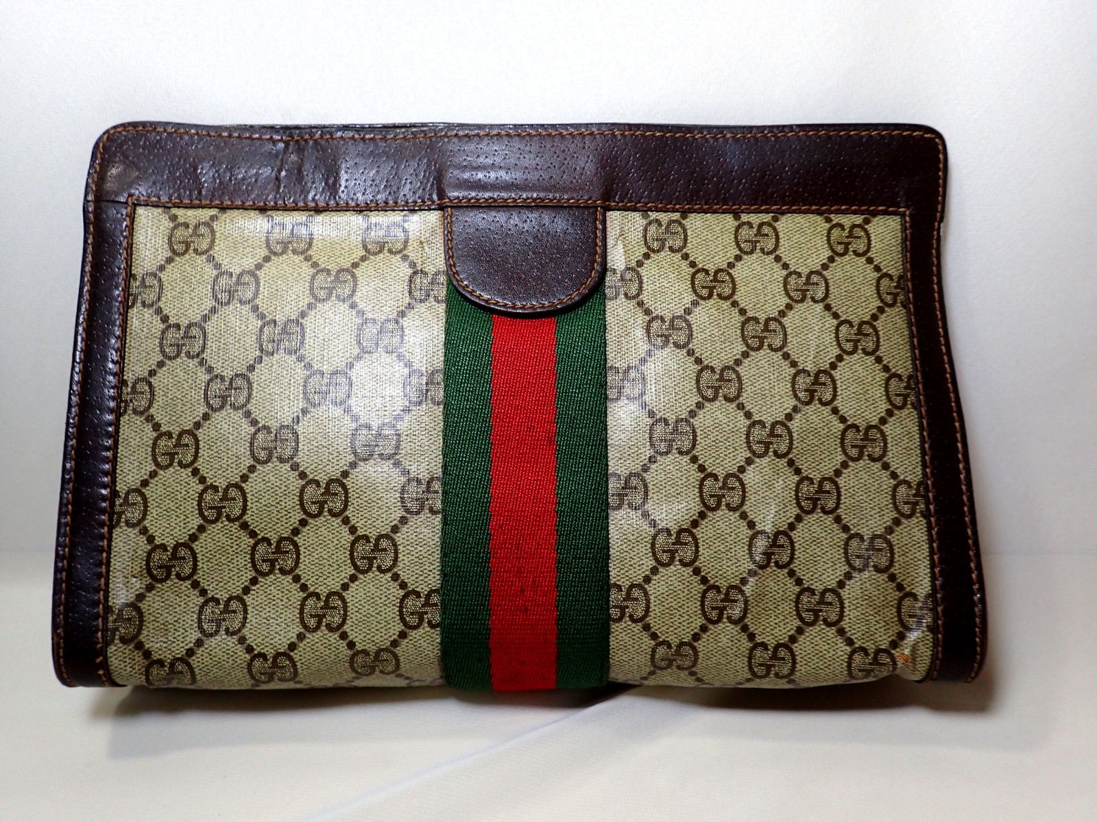 グッチ　パフューム　u15 スエード　レザー　シェリーライン　クラッチバッグ　茶 ヴィンテージグッチ GUCCI グッチパフューム GGスプリーム