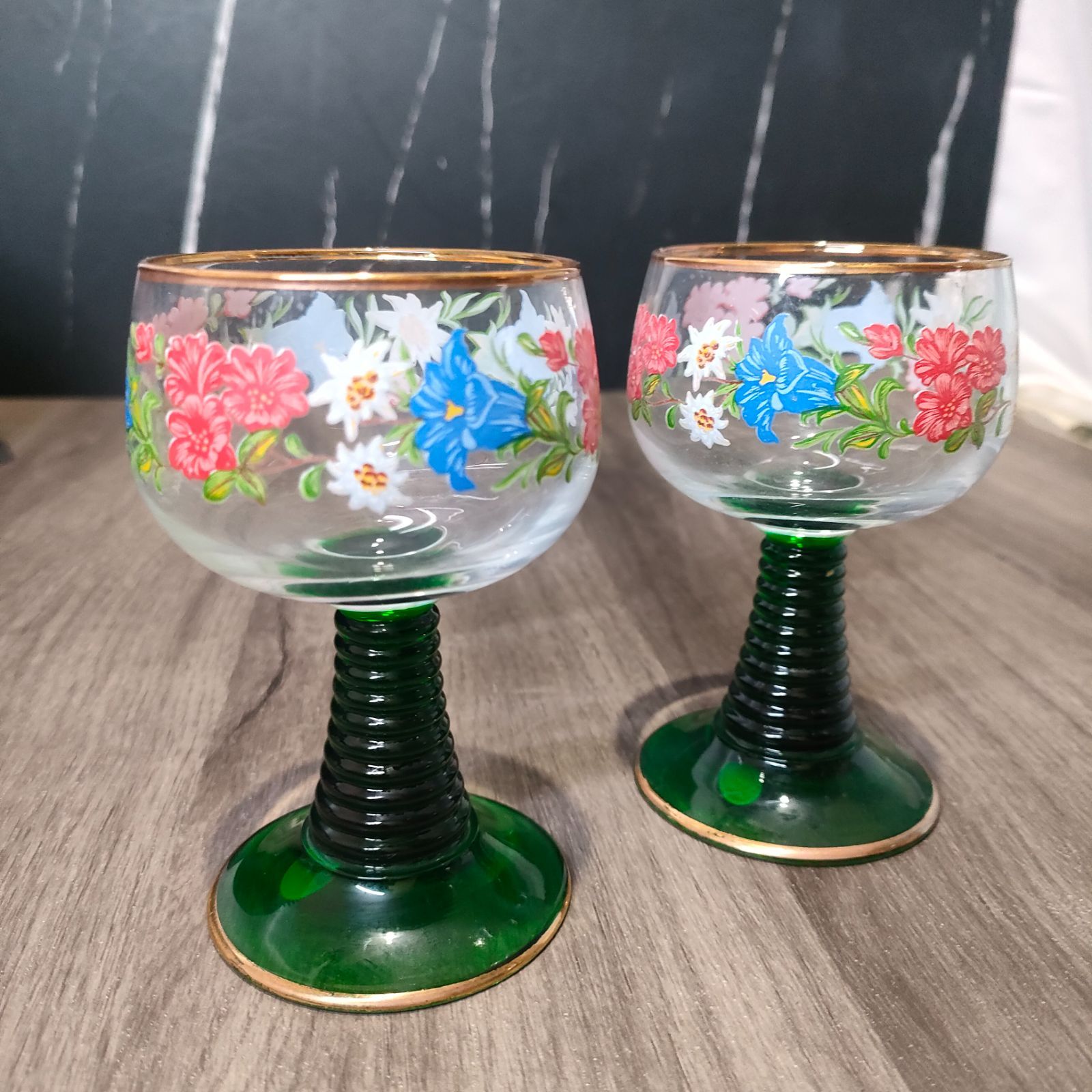 11 西ドイツ ボックリング レーマー ワイングラス 2客セット ドイツ製 ガラス アンティーク Vintage グラス インテリア キッチン 緑 グリーン アルコール 酒器 聖杯