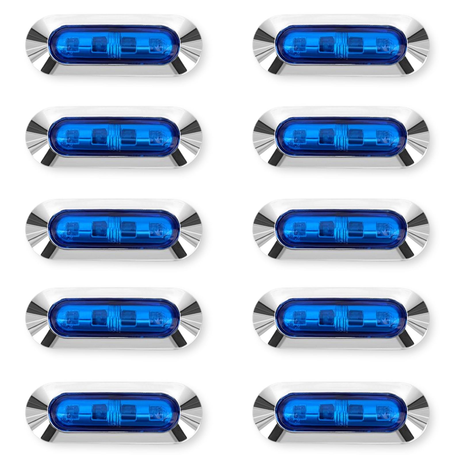 新生活応援SALEブルー Lezalic LED 4連 カラーレンズ 10個セット 12V 24V 高輝度 小型 ランプ サイド マーカー 防水型 トラック メッキ カスタム (ブルー)