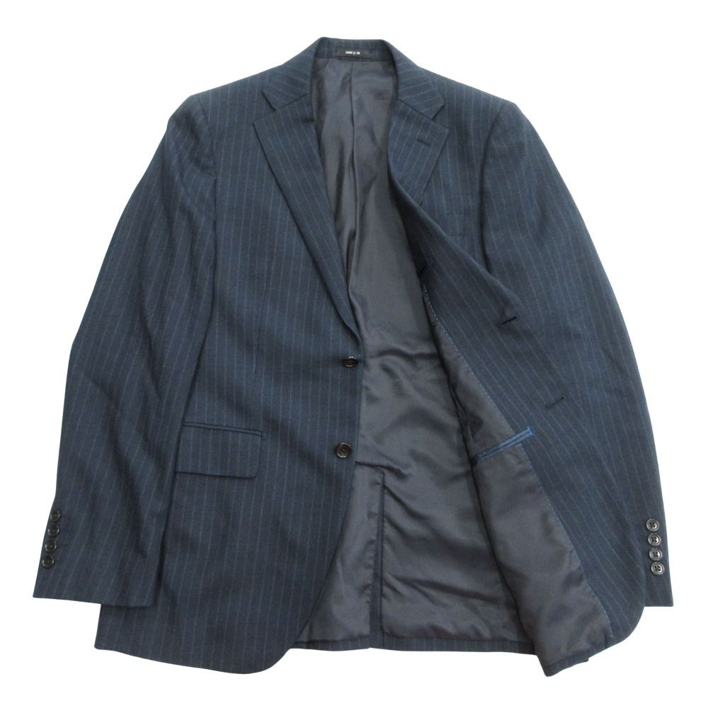 COMME CA ISM コムサイズム ウール ストライプ セットアップ スーツ ジャケット パンツ フォーマル 総裏 L 紺 ネイビー メンズ 古着