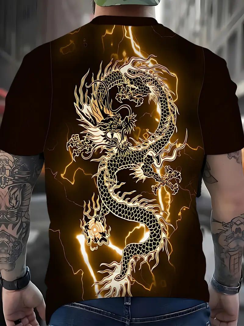 和柄 金龍 稲妻 半袖Tシャツ 264 黒黄 派手 ストリート ダンス HIPHOP B系 ヤクザ ヤンキー オラオラ系 悪羅悪羅 ホスト 服 メンズ ファッション