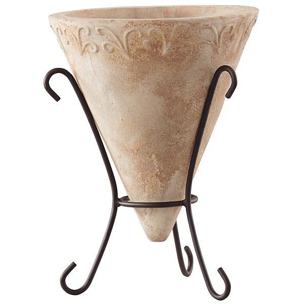 プランター 植木鉢 素焼き おしゃれ テラコッタ ベトナム製プランターコーン アンティコ アイアン付き 35×48cm