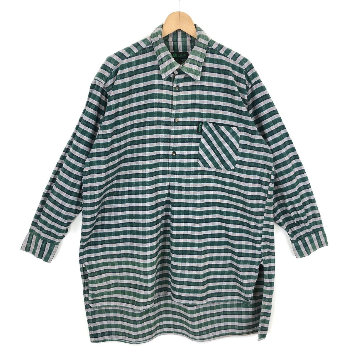 【古着】 La Forestiere グランパシャツ ネル素材 チェック 厚手 ユーロヴィンテージ 長袖 グリーン系 メンズL 【中古】 n036698