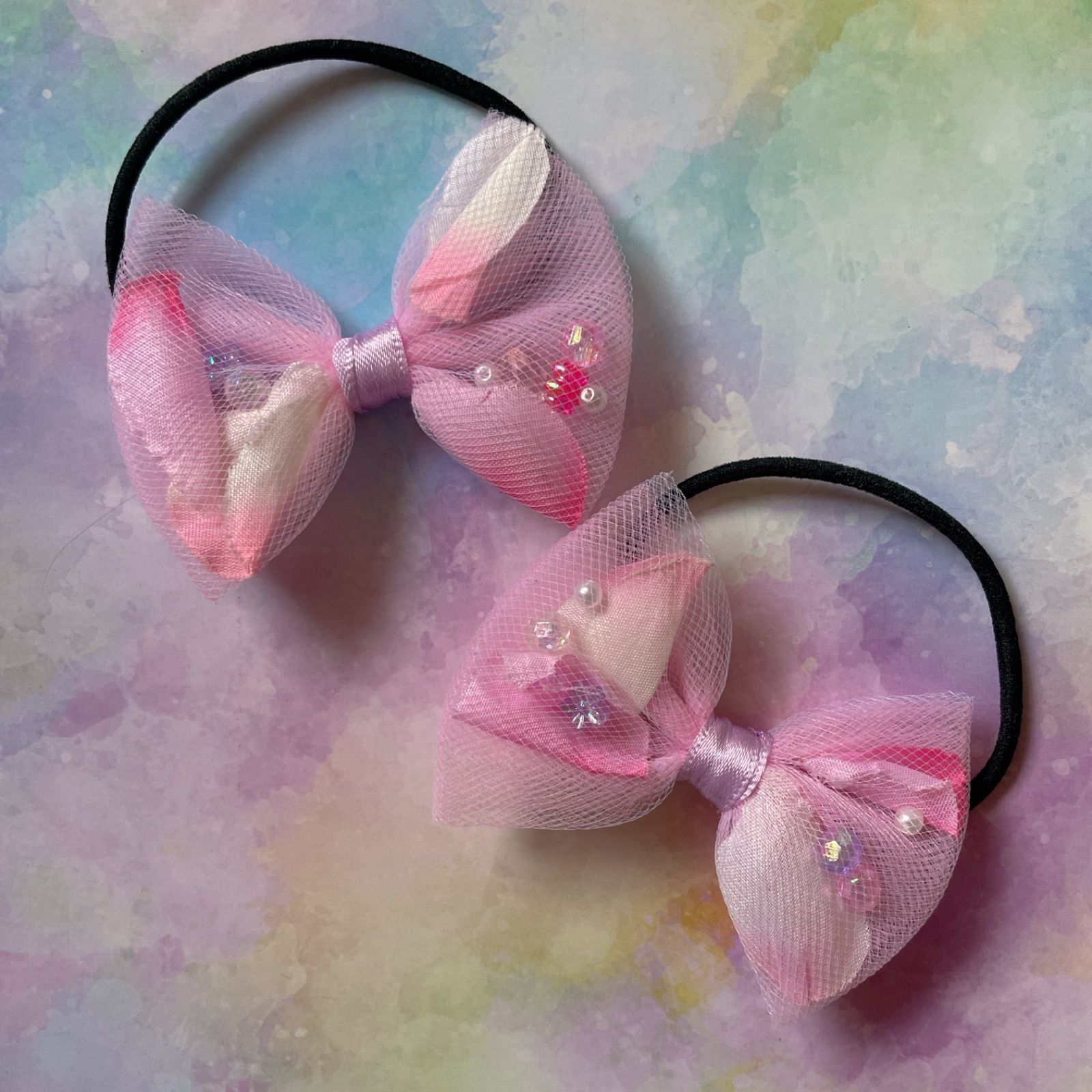 キラキラリボン(ピンク×花びら) - メルカリ