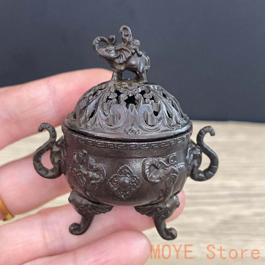 銅 細工 香炉 象蓋三層香炉 茶室 文房案頭 置物 装飾品 工芸品 銅 細工 象蓋香炉 塔香炉 檀香炉 香具茶台薫香炉 工芸品 置物