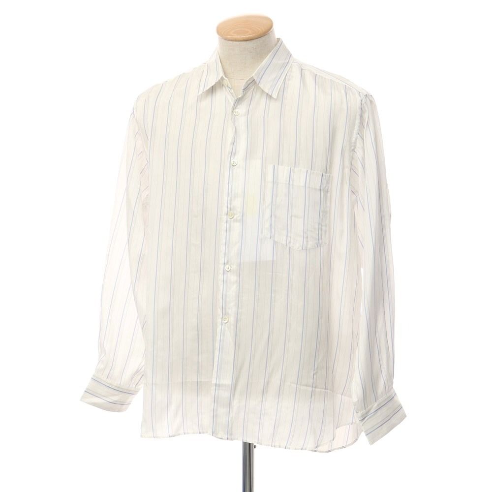 【中古】コムデギャルソンシャツ COMME des GARCONS SHIRT FOREVER キュプラ ストライプ シャツ  ホワイトxスモーキーブルー【サイズS】【メンズ】