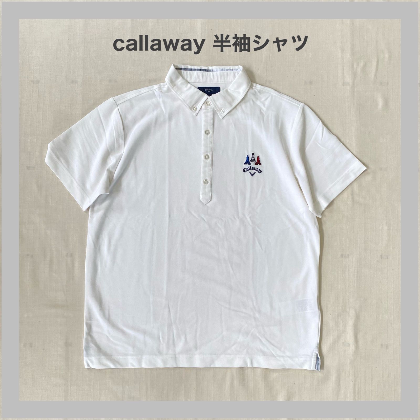 キャロウェイ　半袖ポロシャツ　ゴルフウェア　総柄　スポーツ　刺繍ロゴ　Lサイズ Callaway キャロウェイ GOLF ゴルフ スポーツ ロゴ刺繡 半袖