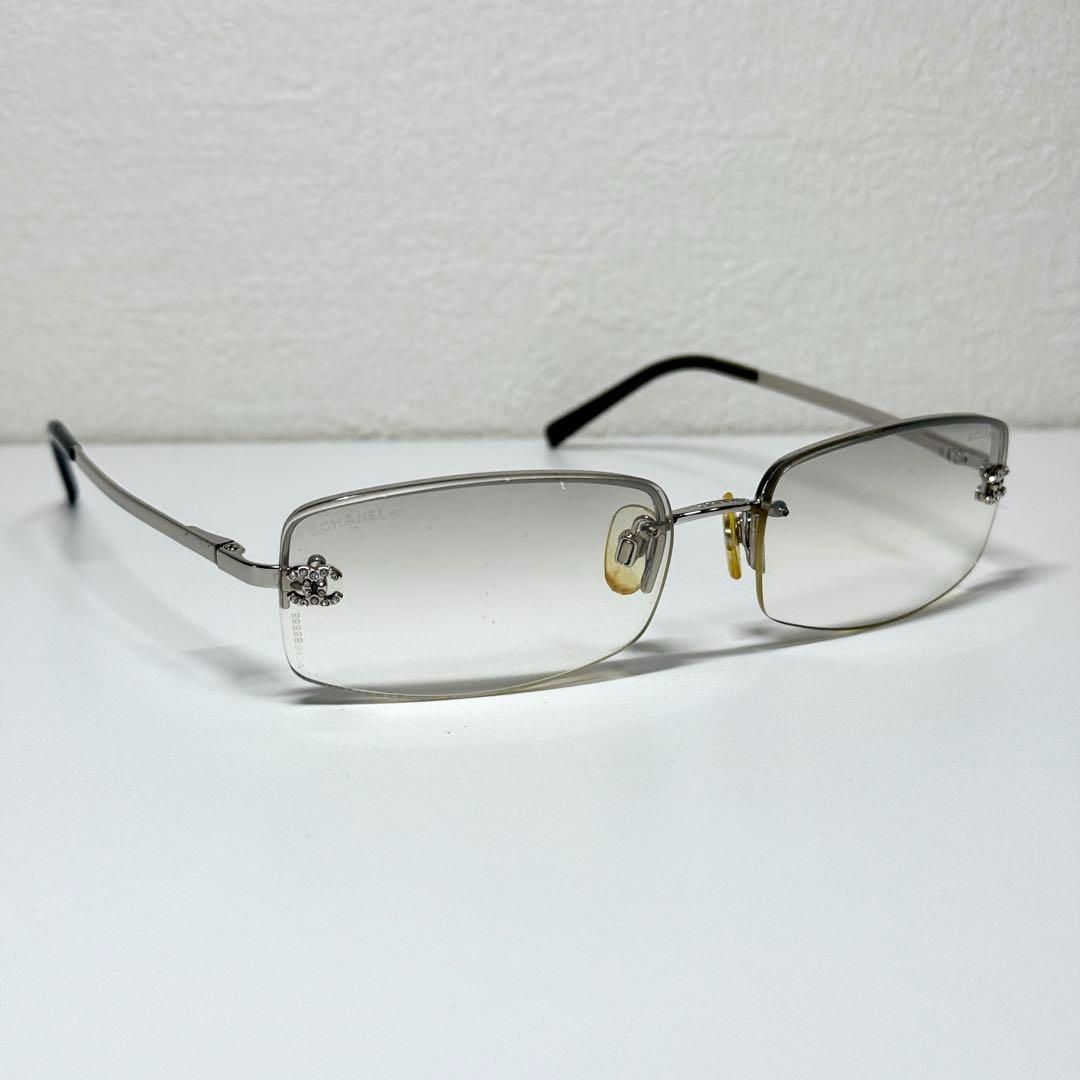 CHANEL サングラス リムレス メタル 4093-B ココマーク ストーン シャネル ラインストーン グレー 4093-B c.124 6I 56□16 130