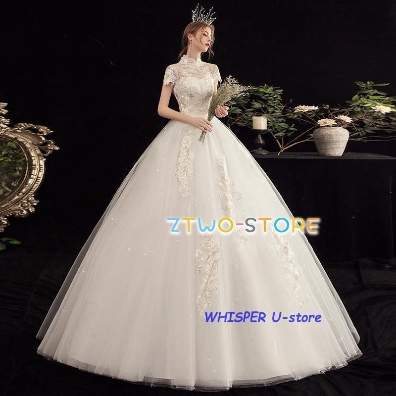 袖ありレースウェディングドレス花嫁結婚式パーティードレス二次会ブライダルロングドレスイブニングドレ