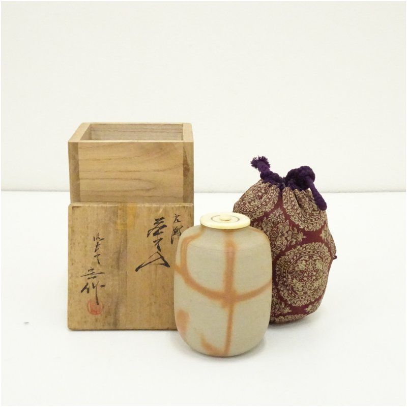 茶道具　備前焼　木村陶峰作　火欅　大海茶入　共箱　V　7379 茶道具 備前焼 木村陶峰作 火欅 大海茶入 共箱 V 7379