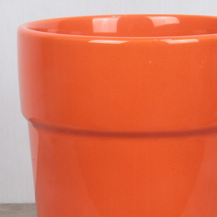 新品】直径12cm 植木鉢 陶器鉢 シンプル リム オレンジ系 〔受皿付