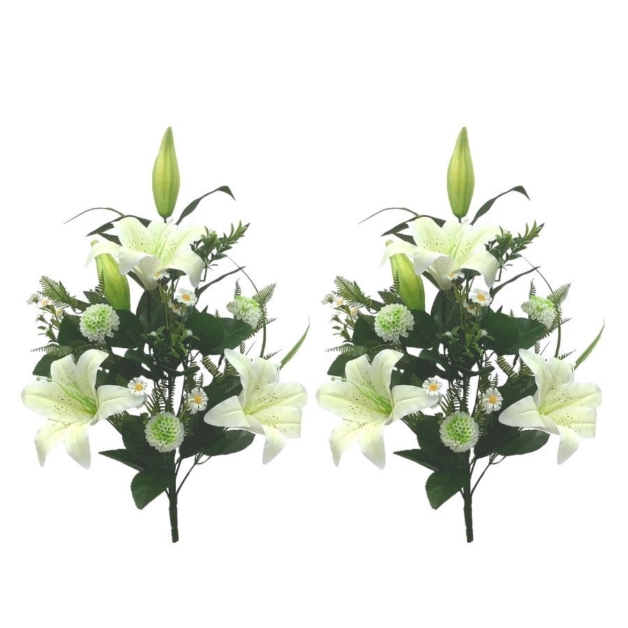 仏花 造花 大きい 白 ホワイト 仏壇用 お墓用 一対 送料無料