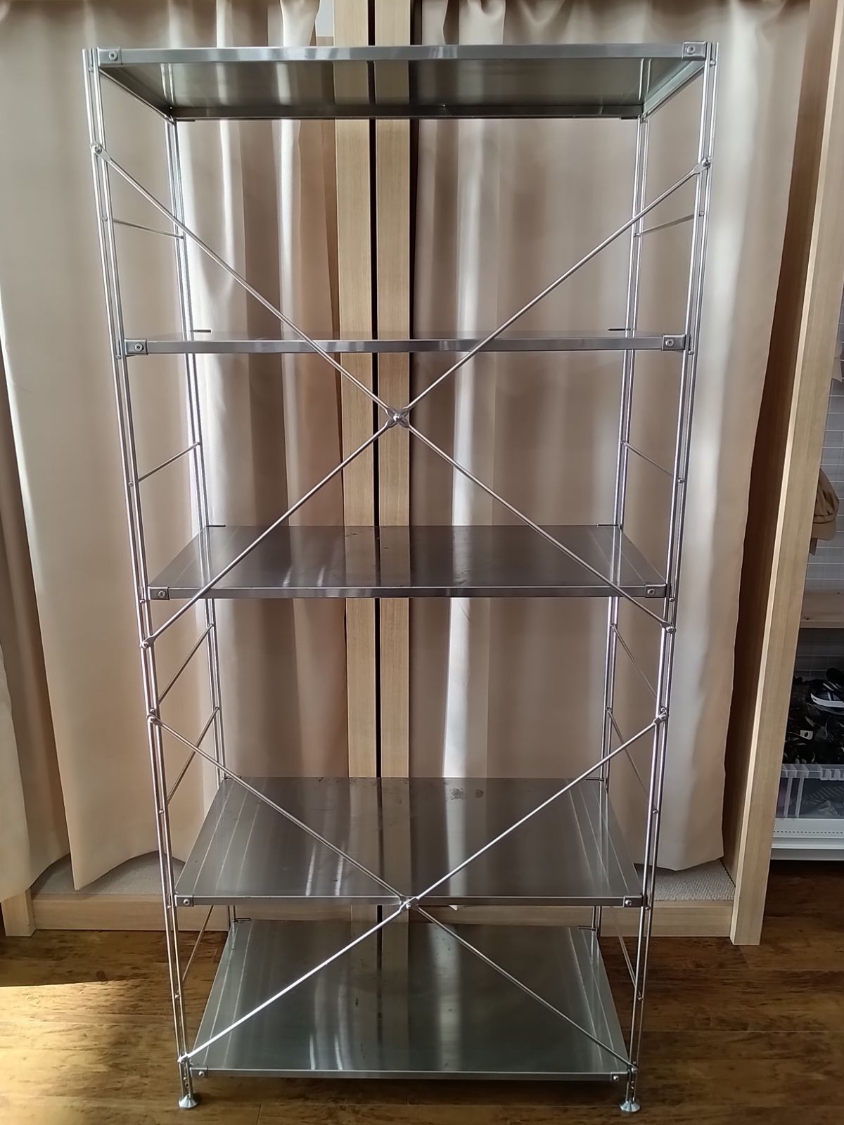 ステンレスユニットシェルフ・オーク材棚 ワイド 幅86×奥行41×高さ