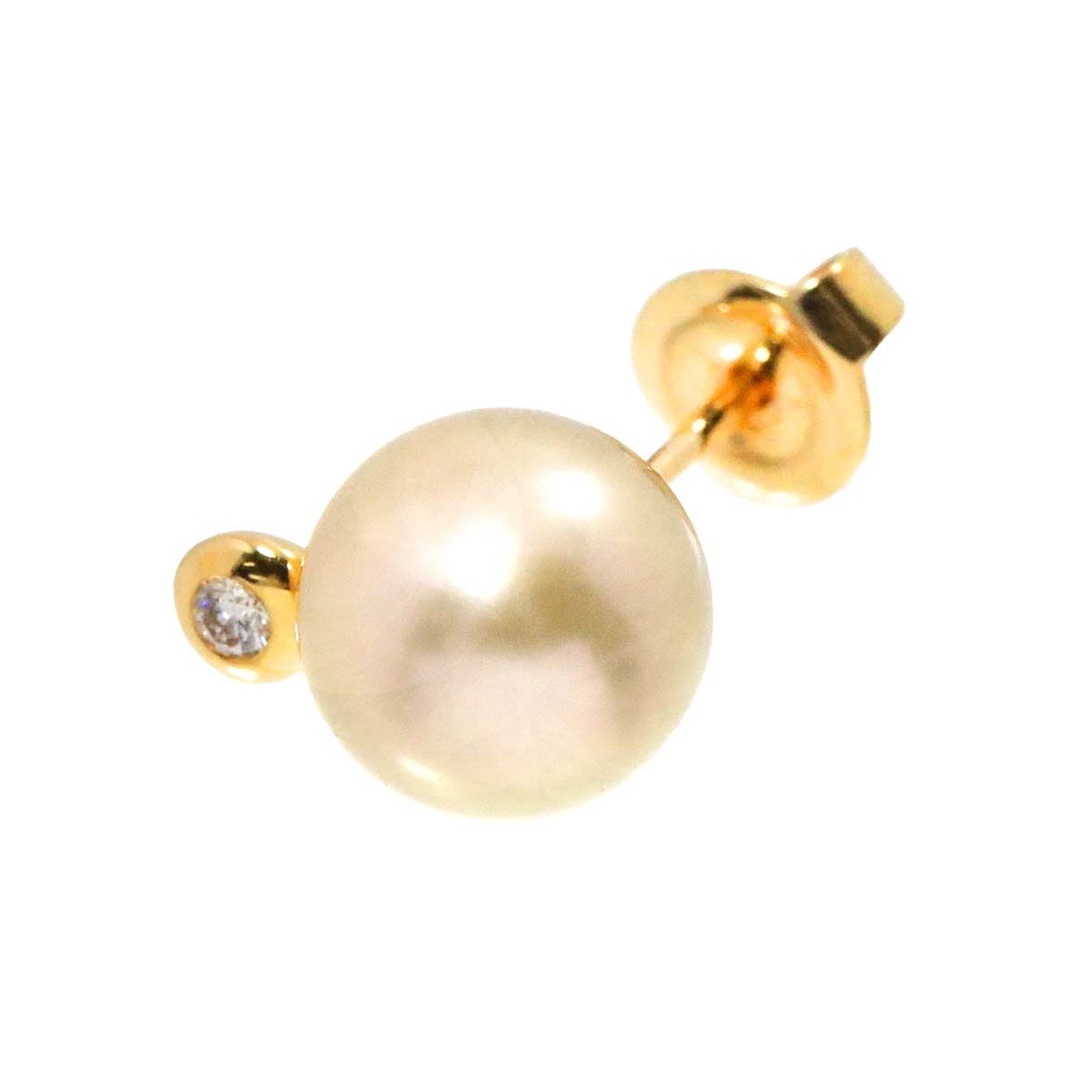 ミキモト MIKIMOTO 白蝶真珠 8.8mm ダイヤ ピアス K18 YG イエロー  