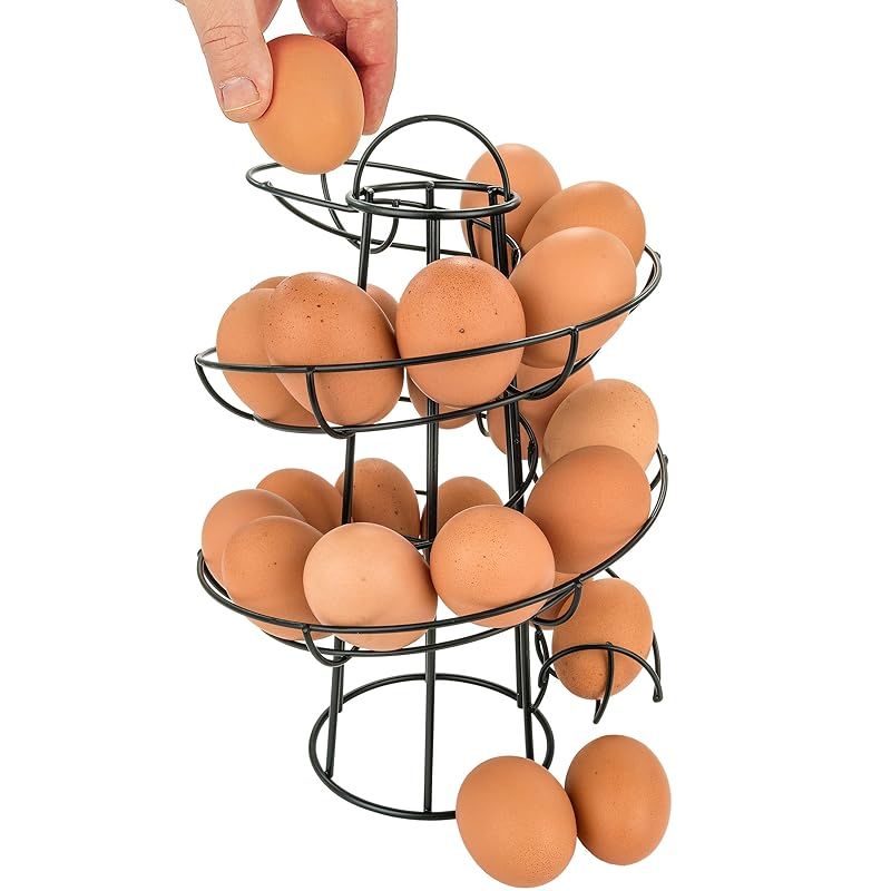 Southern Homewares ブラックスチールエッグスケルターディスペンサーラック - モダンなスパイラルエッグホルダー カウンタートップエッグストレージと整理ラック エッグディスプレイホルダー 1