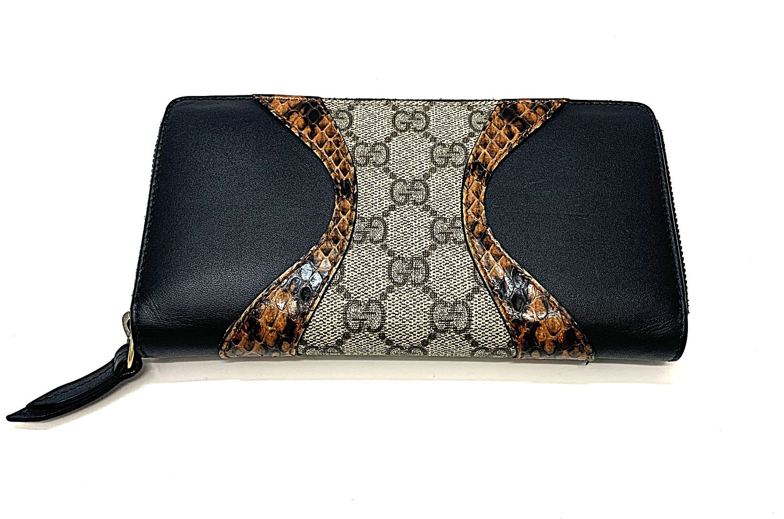 美品　グッチ長財布　グッチパイソン　GGスプリーム レザー GUCCI◇GGスプリームパイソン/ジップラウンドウォレット/長財布