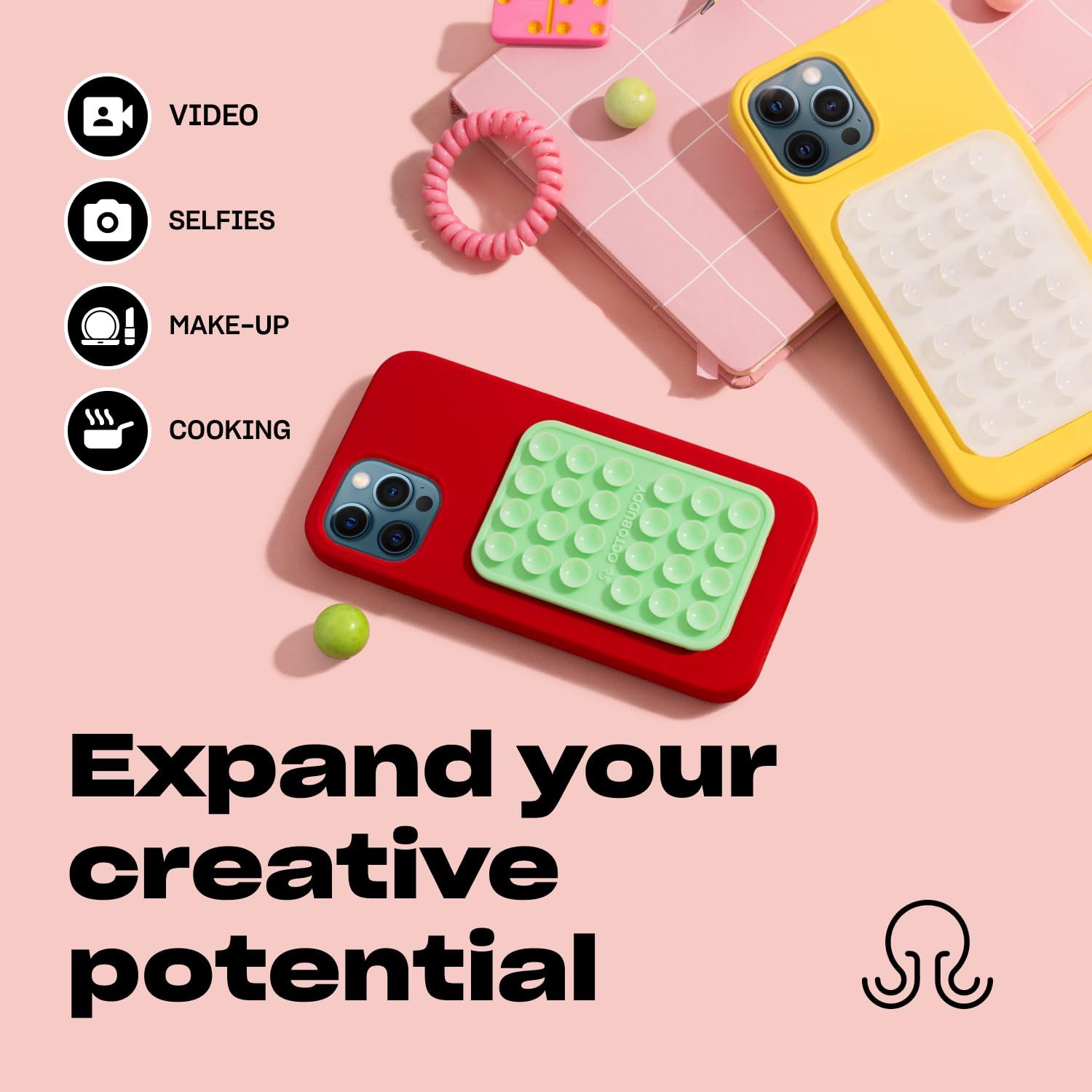OCTOBUDDY | シリコン吸盤携帯電話ケース 粘着マウント | (iPhoneと