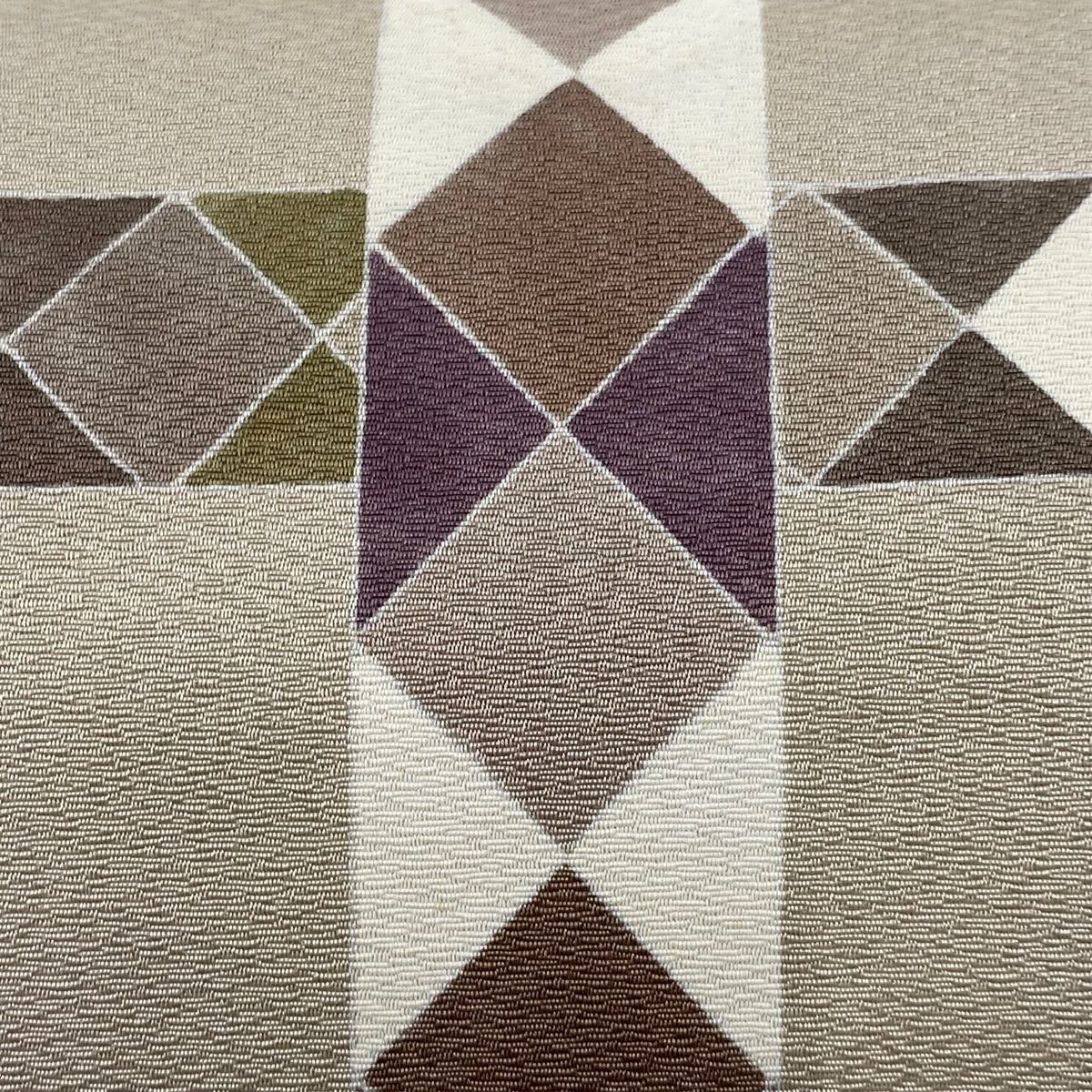 名古屋帯 秀品 幾何学模様 菱 灰茶 正絹