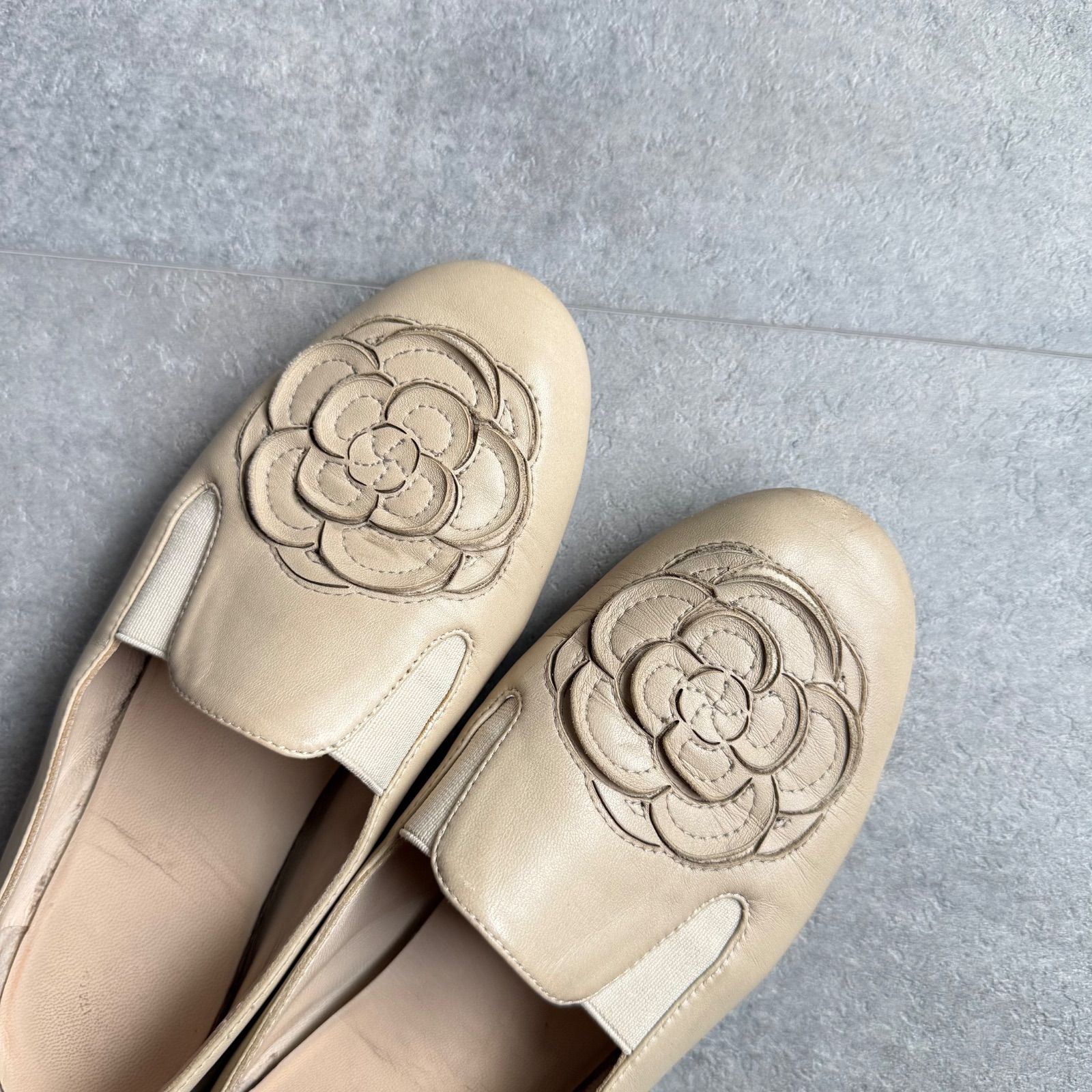 CHANEL シャネル カメリアココマーク レザー スリッポン フラット