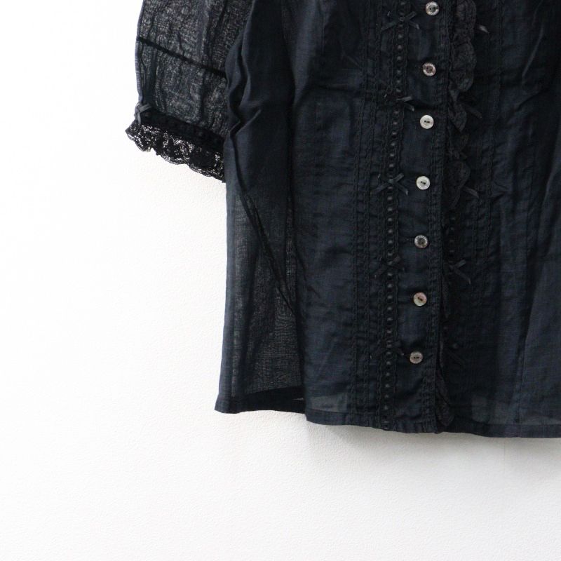 INGEBORG インゲボルグ　半袖ブラウス　フリルシャツ　リボン　レース　上品 インゲボルグ INGEBORG レースフリルリボンブラウス S/ブラック