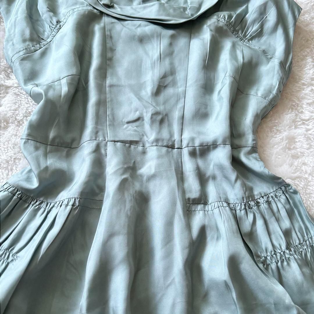 入手困難✨ ミュウミュウ ワンピース シルク100% 冠婚葬祭 ドレス グリーン MIUMIU ミュウミュウ シルク100% フレアワンピース 36