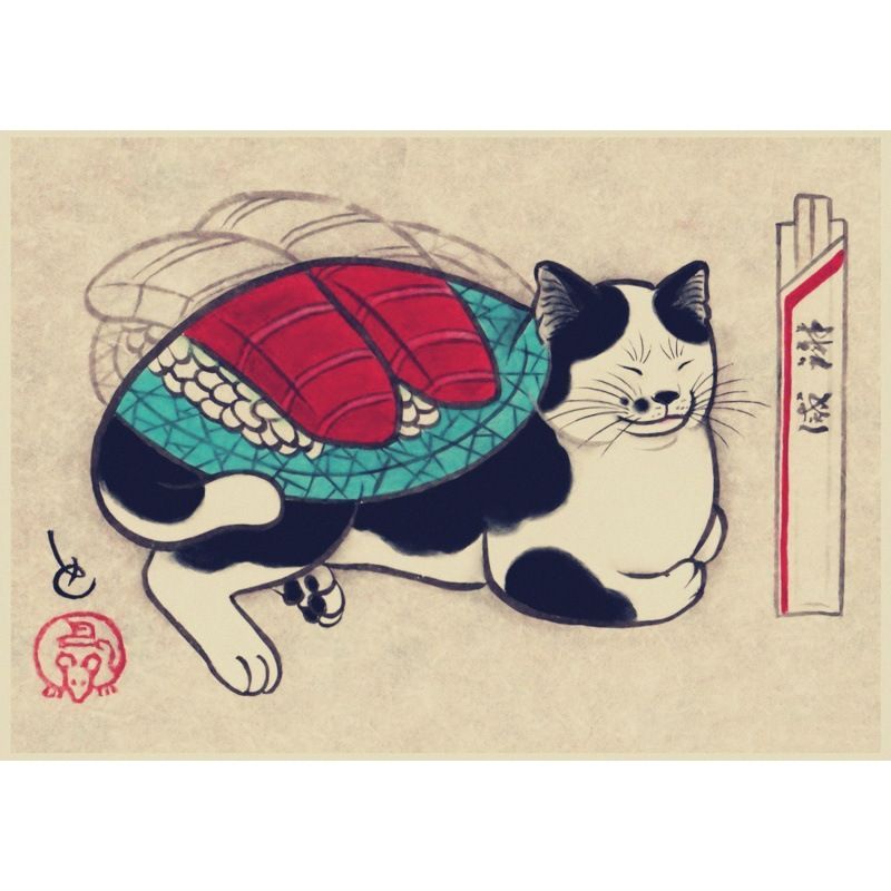 猫の絵 A3 入れ墨 猫 tatoo cat 絵 クラフト紙 猫画 猫グッズ 彫師