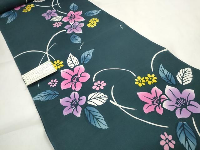 送料無料!! 平和屋着物＊夏物 浴衣 反物 着尺 舞花文 綿 ♥ DAAW7497zzz