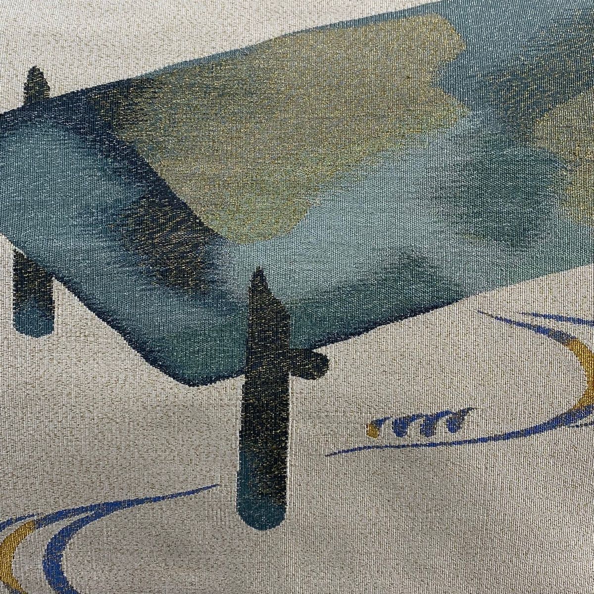 名古屋帯 秀品 川島織物 落款 松葉仕立て 八寸名古屋帯 橋 流水 金糸 ベージュ 正絹