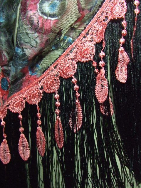 バレンシアオリジナルバラレース花プリント地レース＆ブラックフリンジシージョ LLC-HASEGAWATOSO_COM