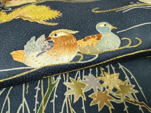 平和屋本店□極上 野口彦太郎 大彦三代目 江戸染繍友禅 訪問着 鴛鴦