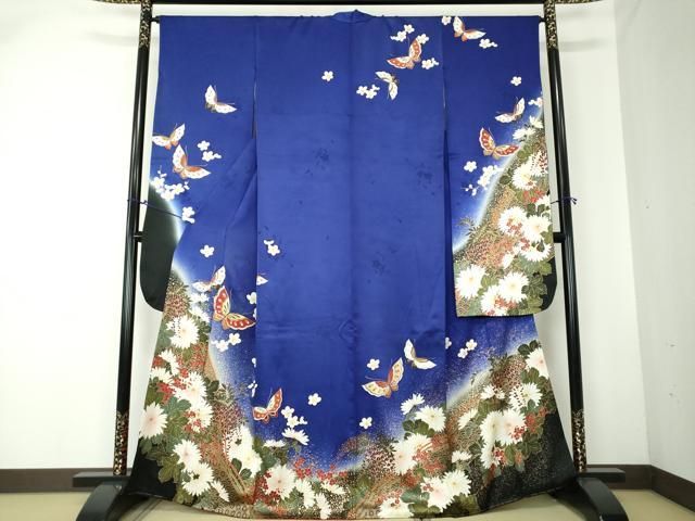 平和屋着物○豪華振袖 駒刺繍 舞蝶花文 暈し染め 金彩 正絹 逸品