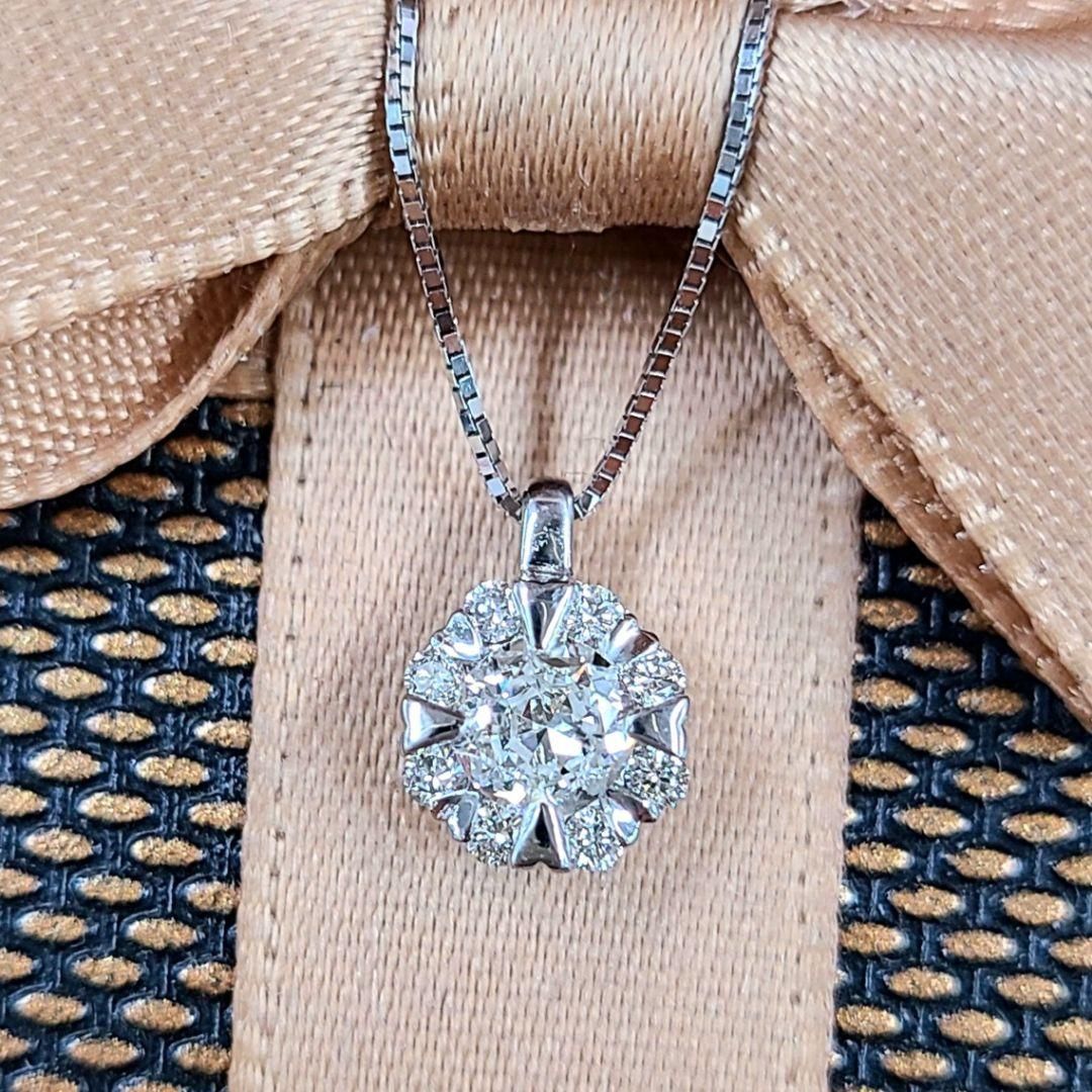 ハート爪 SI1 計 0.281ct ダイヤモンド K18 wg ネックレス 鑑定書付