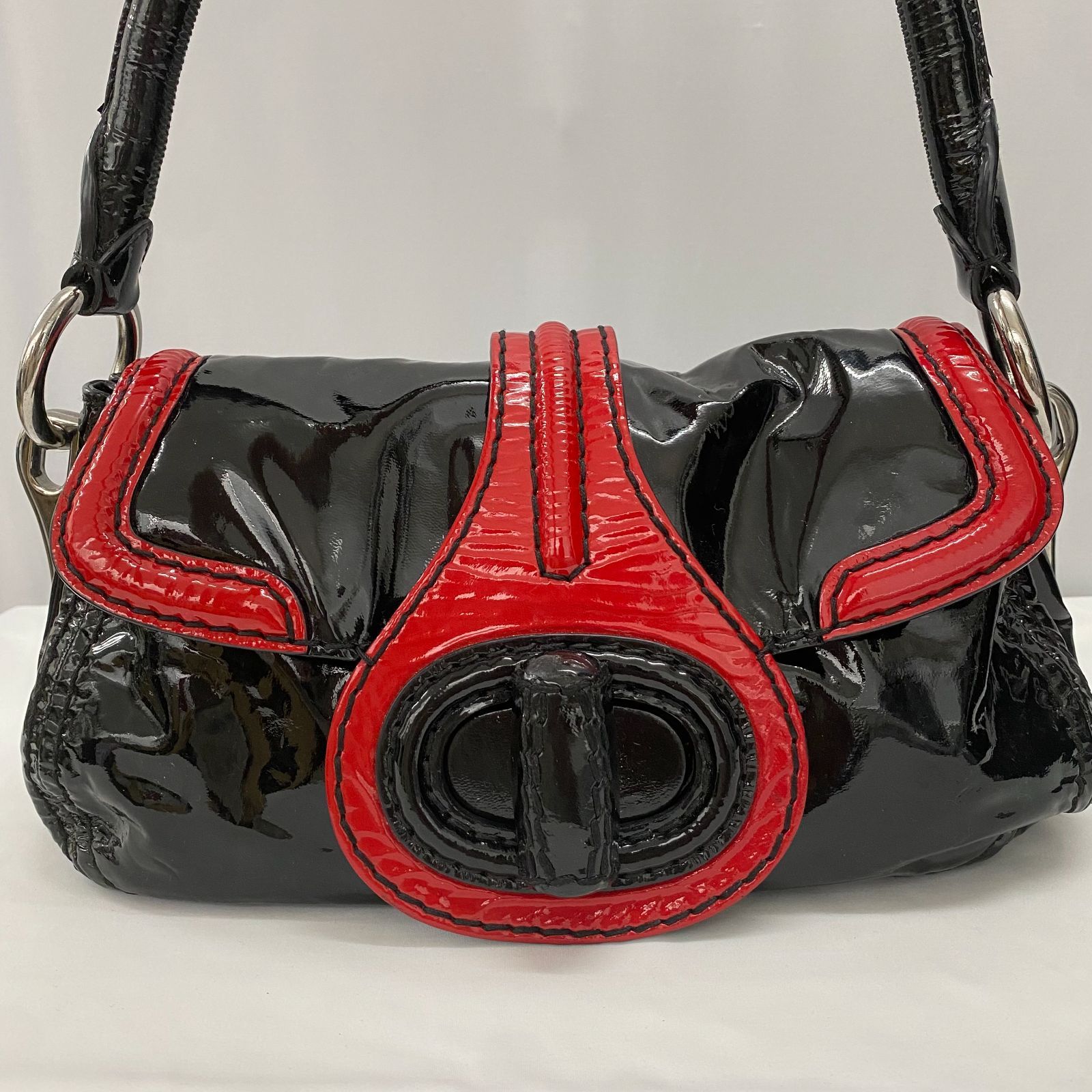 希少品☆PRADA プラダ エナメル レザー トートバッグ 白タグ 三角