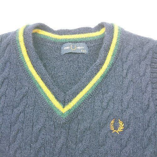 ◇ FRED PERRY フレッドペリー キッズ ウール100％ ニット ベスト サイズ8-9yrs ネイビー系 メンズ E  【1406050084660】