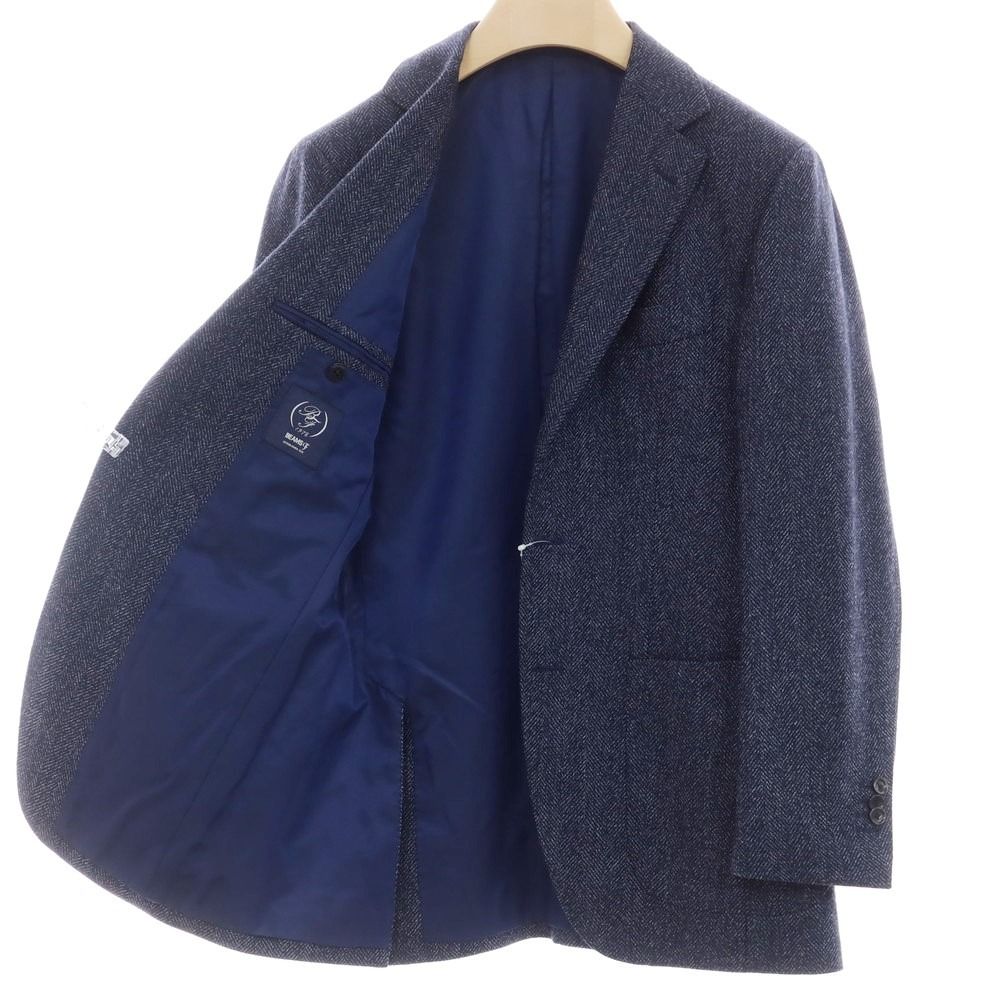 BEAMSF テーラードジャケット ヘリンボーン ネイビー ウール 段返り 3B 中古】ビームスエフ BEAMS F ウールシルク ヘリンボーン 3B テーラード