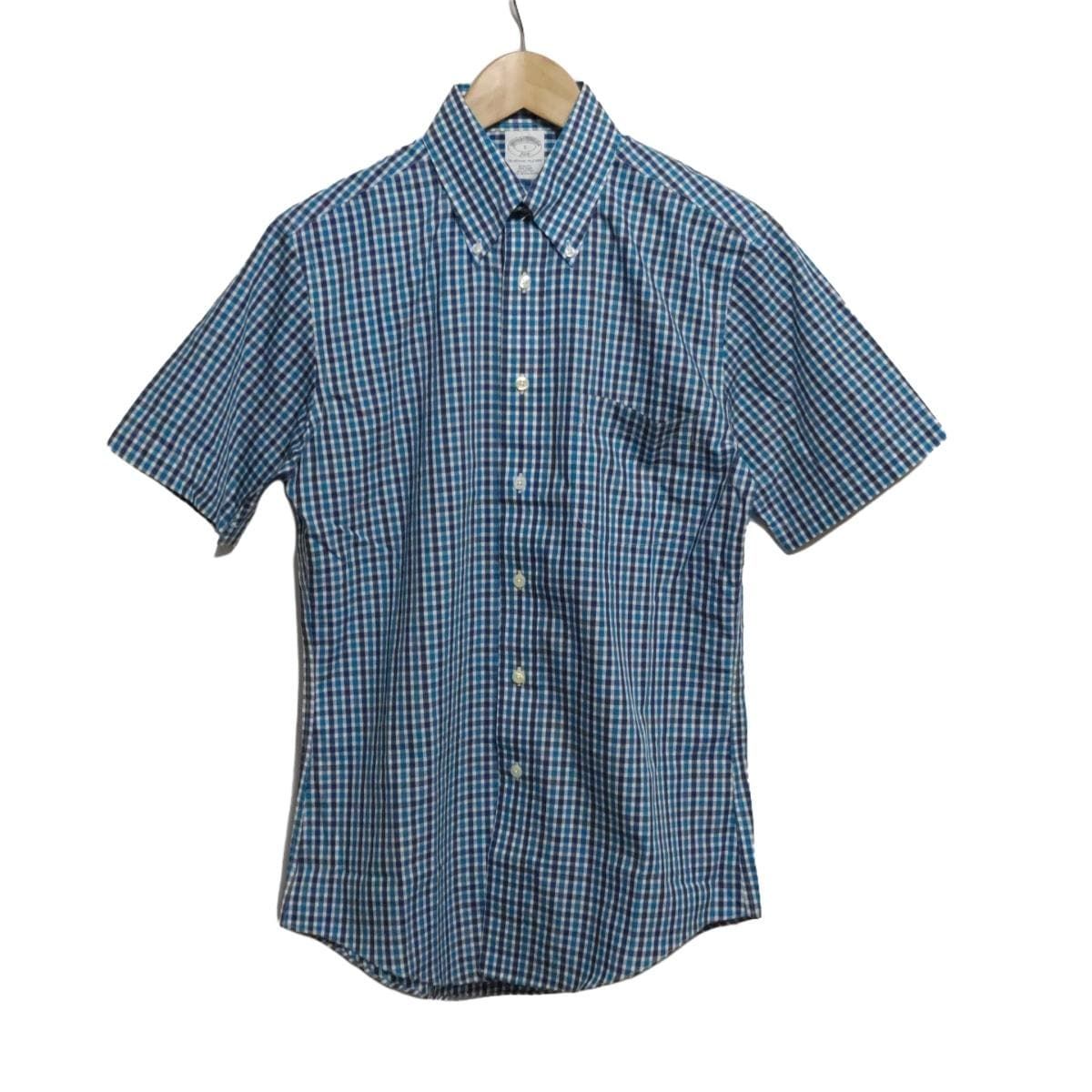 BrooksBrothers(ブルックスブラザーズ) 半袖シャツ サイズUSA S メンズ新品同様  - ネイビー×ライトブルー×白 チェック柄