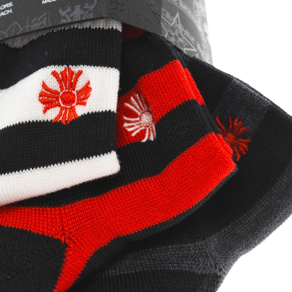 CHROME HEARTS (クロムハーツ) SOCKS CH STRIPES 3PK ストライプ柄靴下