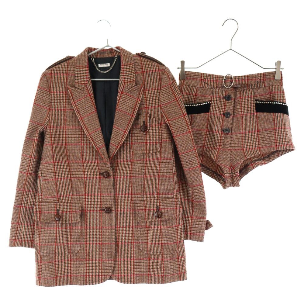 miumiu チェックテーラードジャケット Miu Miu ミュウミュウ チェック シングルジャケット | グレー