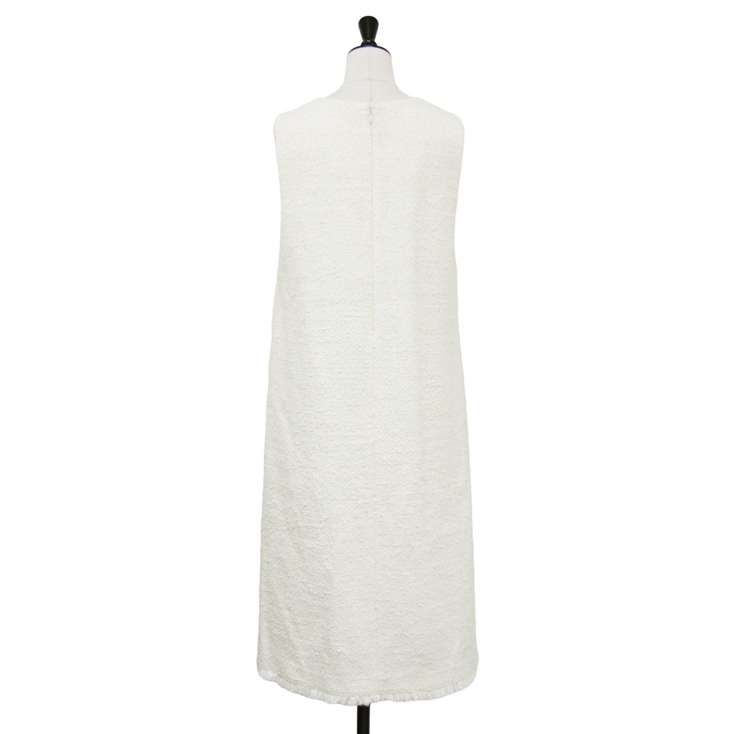 ANAYI アナイ ワンピース ホワイト 白 サイズ 38 M | 22秋冬 スラブツィード ジャンパースカート | ワンピース | ミディ丈 Vネック ノースリーブ フリンジ Iライン ウール コットン | 日本製 レディース