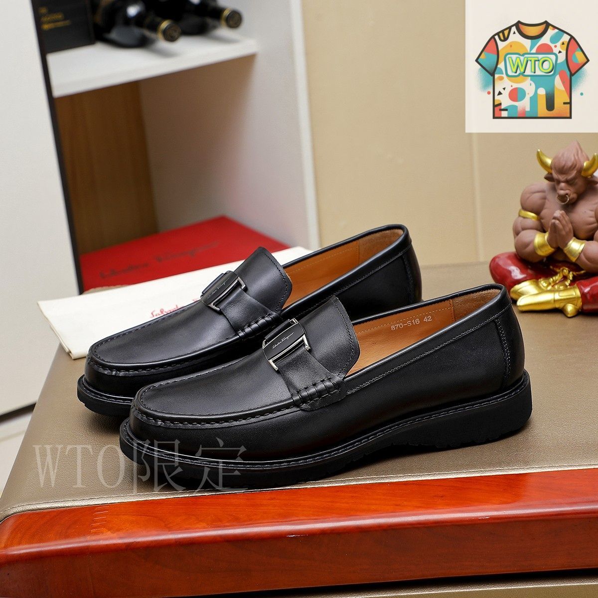 美品✨ フェラガモ ビジュー ファブリック メンズ 29cm相当 FERRAGAMO フェラガモ シューズ ビジネス DAVID ブラック EEE