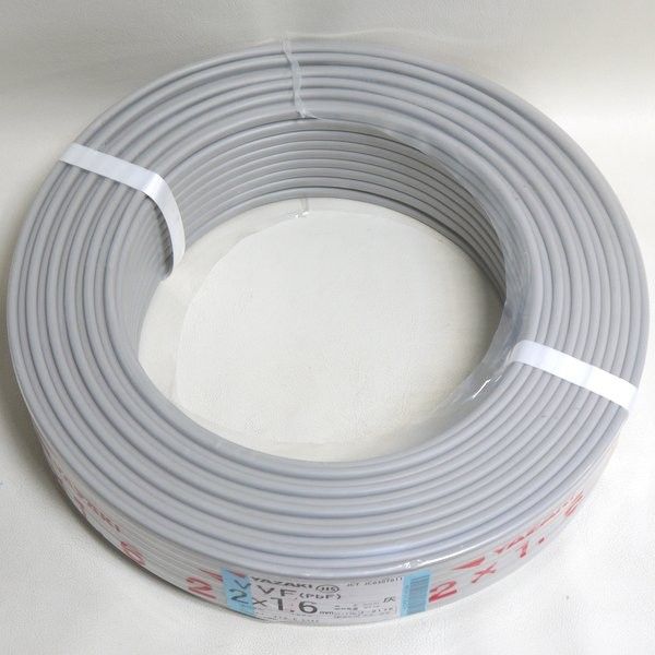 12月製 矢崎エナジーシステム YAZAKI VVFケーブル 2×1.6mm 灰色 100m 黒白 600Vビニル絶縁ビニルシースケーブル ≡DT6555