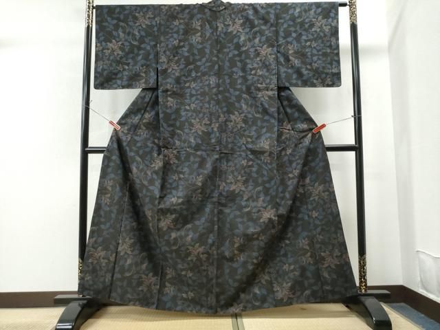 平和屋本店□極上 北大路魯山人 銀座もとじ 訪問着 椿 たたき染め 黒地