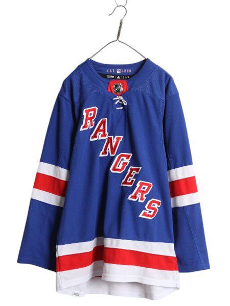 なクーポン配布中! レンジャーズ ホッケー ジャージ メンズ L 程 NHL オフィシャル アディダス アイスホッケー ユニフォーム ゲームシャツ 長袖シャツ 重ね着