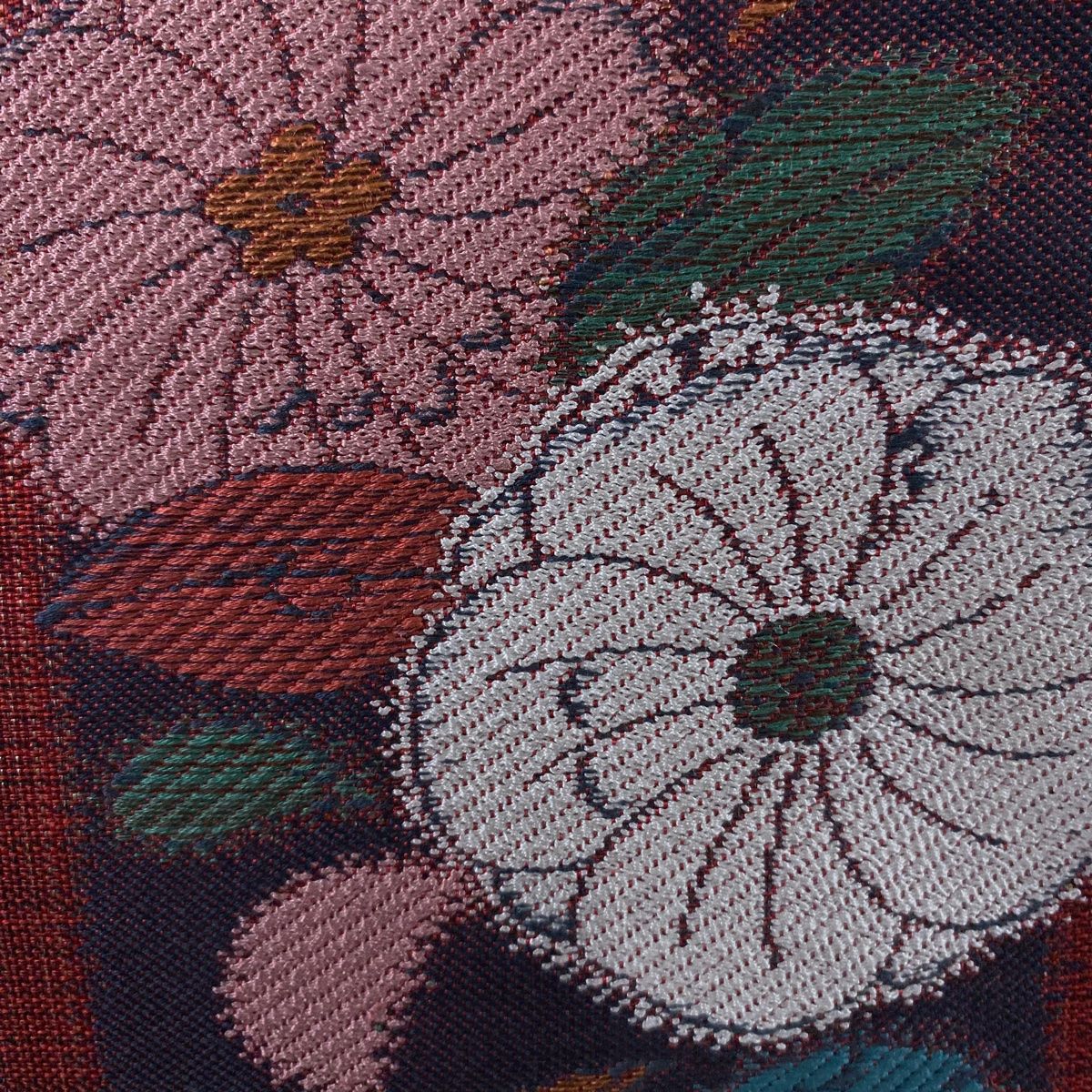 袋帯 秀品 関西仕立て 辻が花柄 縞 赤紫 六通 正絹